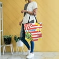 thumbnail image 4 of FORMRS Womens Canvas Tote Bag with Zipper Inner Pocket Shoulder Handbag, Striped Lemon, 4 of 7