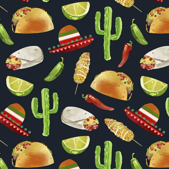 David Textiles Cotton Precut Fabric Tacos & Cacti Fabric 1 yd X 44"