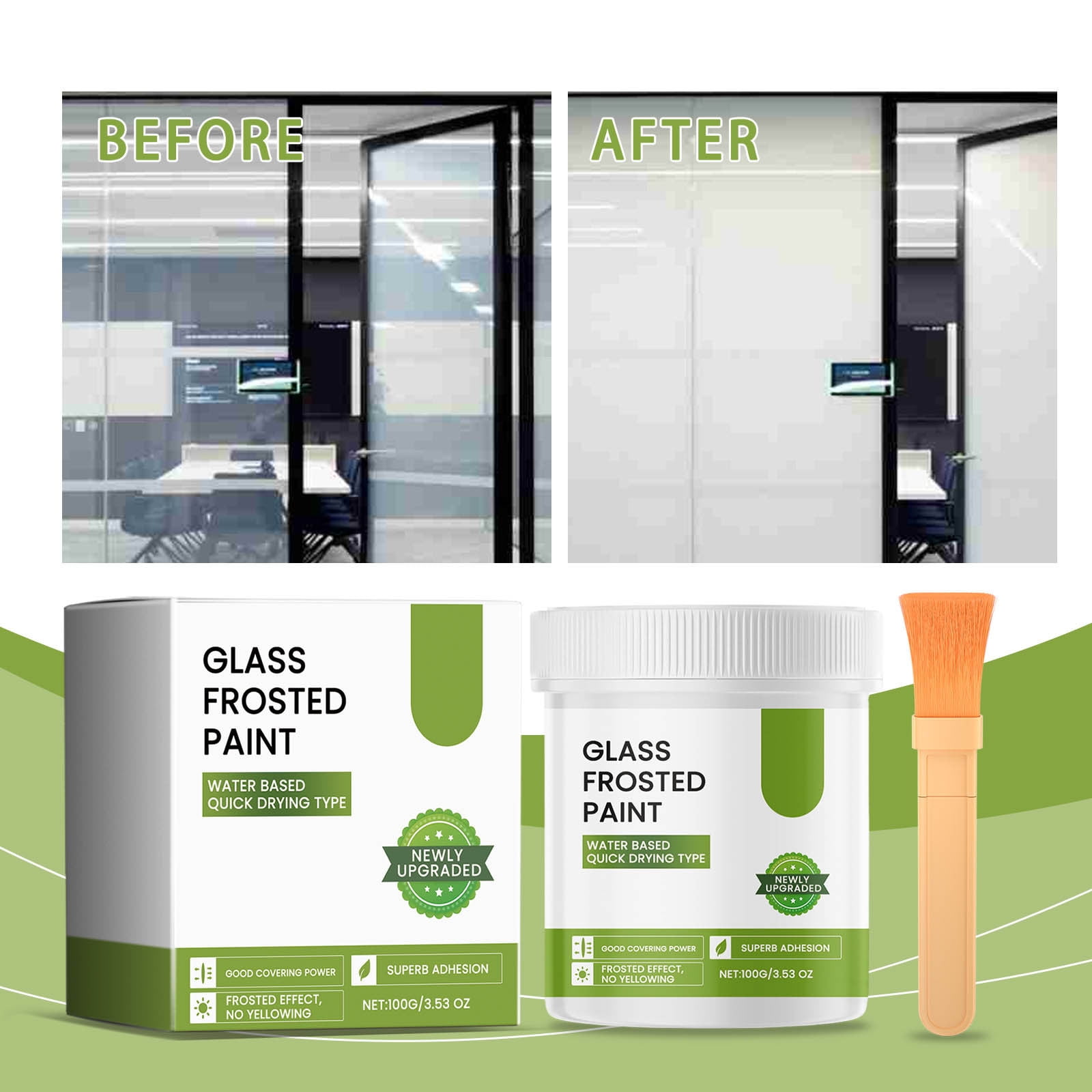 Cadorn Matte Frosted Glass Paint (with Brush) - Privacy - Protecting, UV - Resistant Coating for Windows & Doors