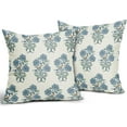 thumbnail image 3 of Blue Floral Block Print Pillow Covers 18x18 Light Blue Green Chinoiserie Flowers Birds Monsoon Decorative Pillows Outdoor Linen Farmhouse Cushion Case Pillowcase for Sofa Bed Room Decor Set of 2, 3 of 8