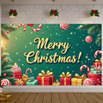 thumbnail image 6 of Festive Design Christmas Banner Green Background Xmas Display Gold Lettering Gift Boxes Holiday Backdrop for Christmas Party Home Decoration Family Reunion, 6 of 9