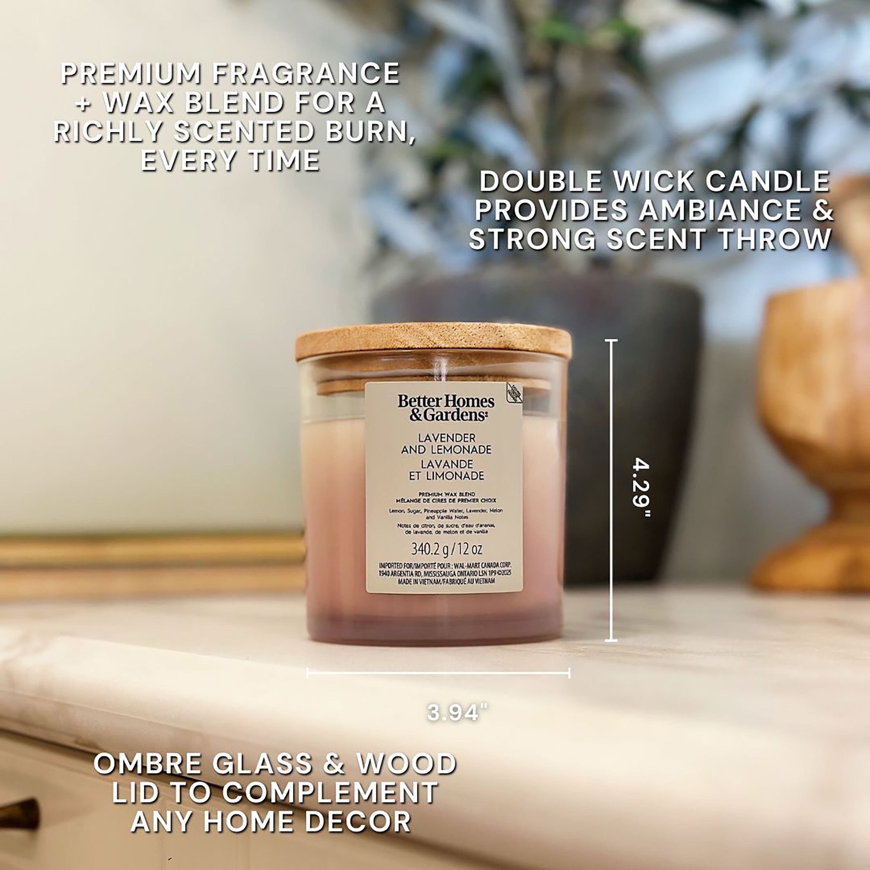 Better Homes & Gardens Scented 2-wick 12 oz. Parrafin Wax Ombre Jar Candle, Lavender Lemonade