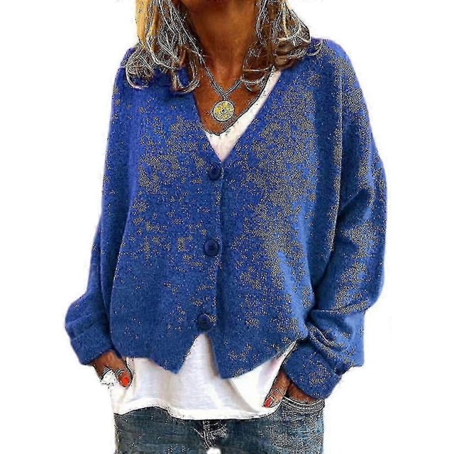 Womens Sweater Knitted Casual V-neck Solid Color Cardigan Sweater