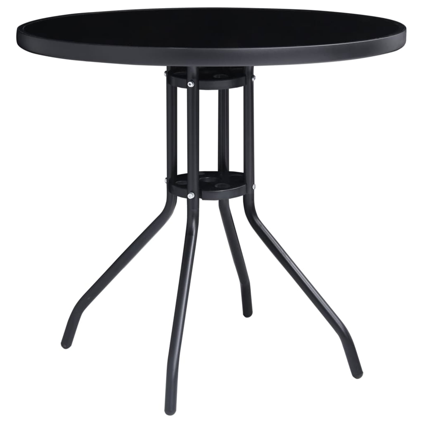 Patio Table Black 31.5" Steel and Glass