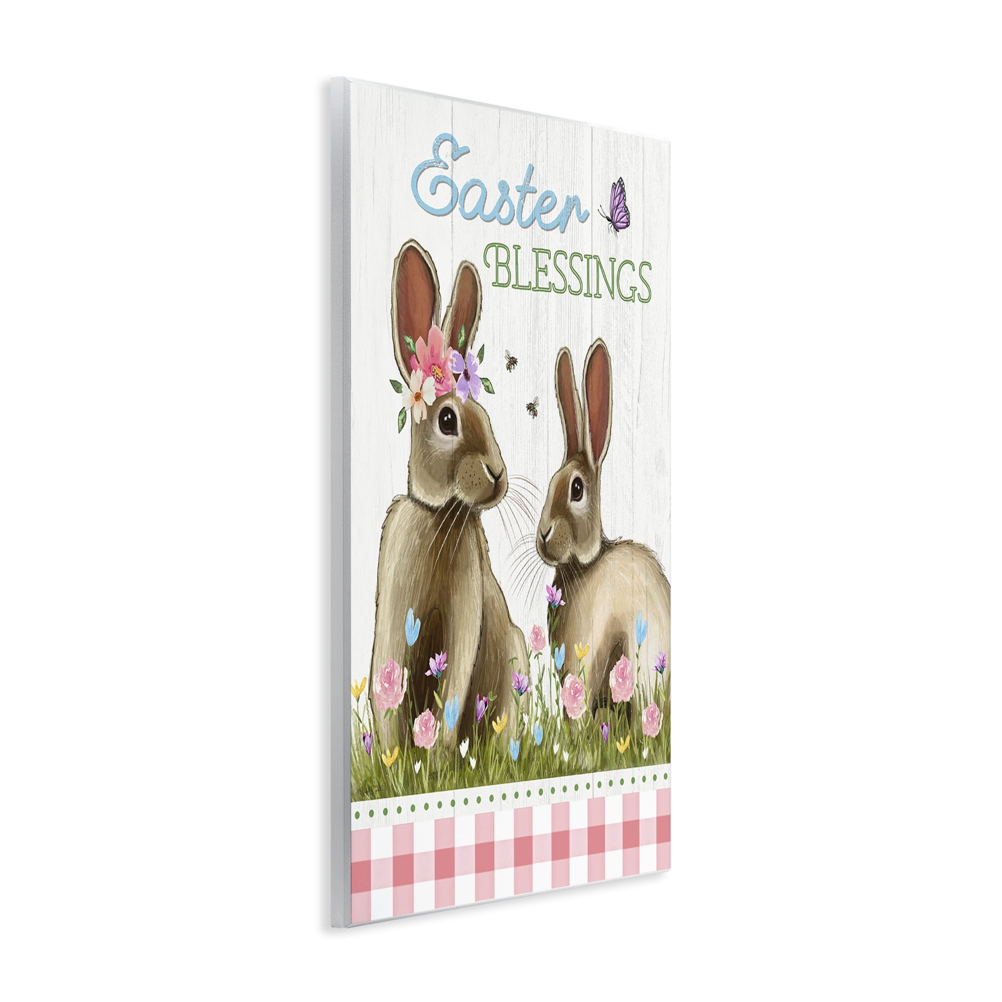 Easter Blessings Gingham Spring Bunnies Wall Plaque Art, 10 x 15, By Elizabeth Tyndall