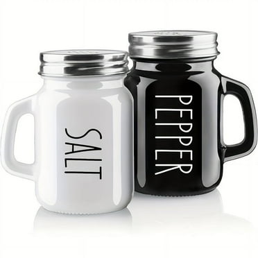 Untyo Salt and Pepper Shakers Set,Glass Salt Shaker with Stainless Steel Lid,Cute Kitchen Decor for Home Restaurants Spice Jars (Black and White)