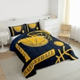 thumbnail image 4 of Feelyou Cartoon Basketball Print Queen Comforter Set, Navy Gold Stripes Bedding Sets, Modern City Print Reversible Bedding Comforter Set, Breathable Home Decor, 3pcs, 4 of 9