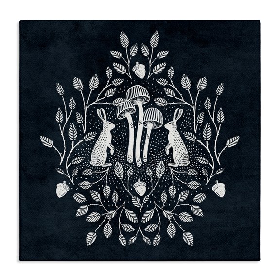 Stupell Industries Rabbits & Leaves on Blue Plants & Flowers Painting Wrapped Canvas Art Print Wall Art, 17 x 17