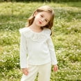 thumbnail image 6 of Girls Long Sleeve Lace Ruffle Collar Top 6 Months-7 Years, Soft Ribbed Crew Neck Undershirt Casual Spring Fall Base Layer Shirt for Toddler Kids White, 6 of 9