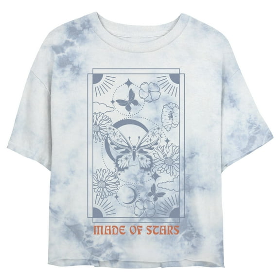 Junior's Lost Gods Made of Stars Butterfly Tarot Graphic Crop T-Shirt White/Blue X Large