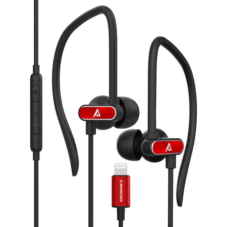 Lightning Earbuds with Ear-Hook Sports Earphones for iPhone 14/13/12/11 Pro Max/X/XS Max/XR - MFi Certified with Mic Red