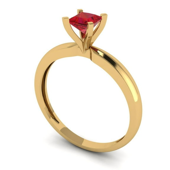 2 ct Princess Cut Simulated Ruby Solitaire Engagement Ring for Women in 18K Yellow Gold
