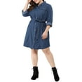 thumbnail image 6 of Agnes Orinda Women's Plus Size Long Sleeves Belted Above Knee Denim T-Shirt Midi Dresses 1X Blue, 6 of 9