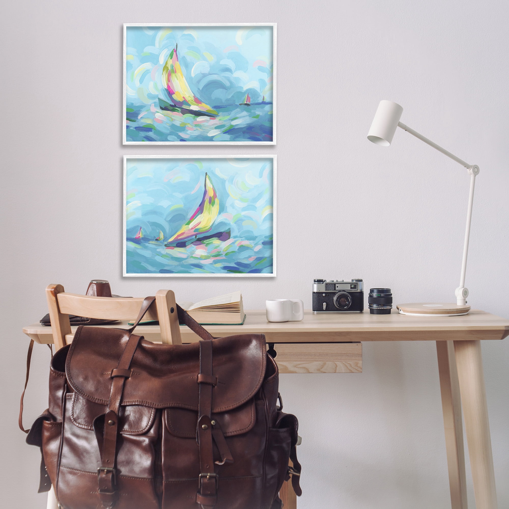 Stupell Industries Brushed Maritime Sailboats Transportation Painting White Framed Art Print Wall Art, 20 x 16, Set of 2