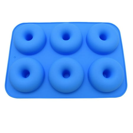 

Six Multicolor Donut Baking Tool Kitchen Cake Mold Brightly Colored Silicone Donut Baking Mould-Blue