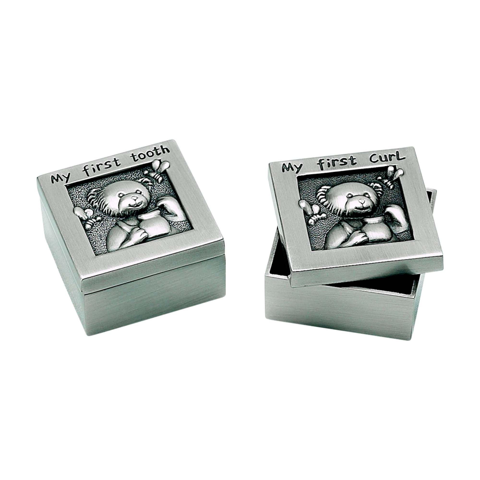 XOXO Tooth and Curl Soft Grey 4 x 3 Ceramic Stoneware Baby Keepsake Box 