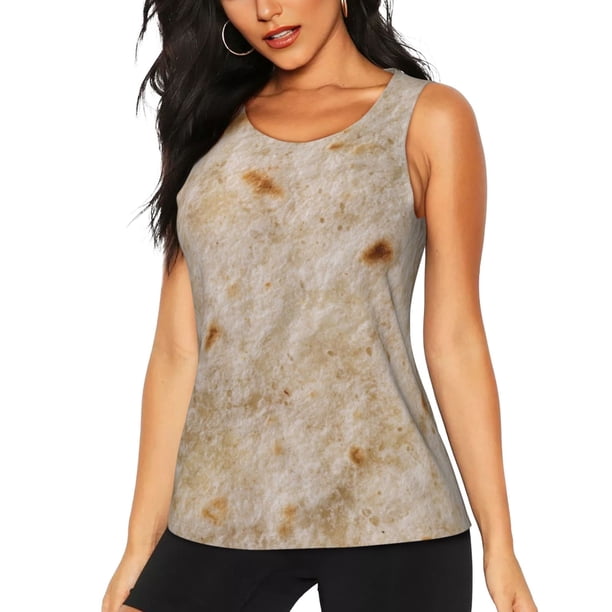 Balery Tortilla Camiseta sin mangas estampada ligera para mujer, tops de entrenamiento sin mangas, camisetas de yoga transpirables de secado rápido.-Large