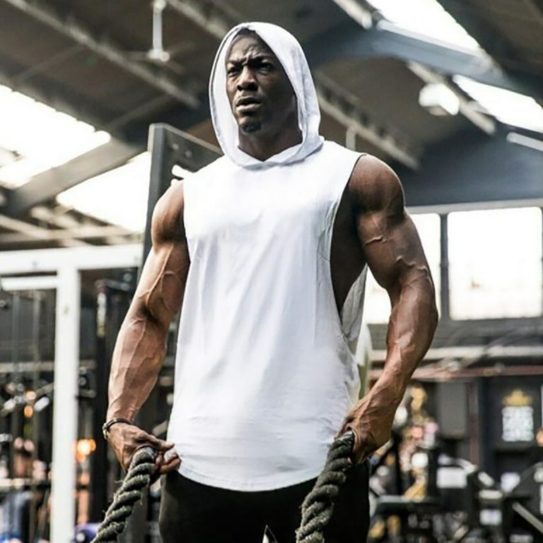 men's casual spring and summer sleeveless hooded t shirt vest shirt with  solid color vest crop tops for men anime t shirts - Walmart.com