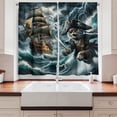 thumbnail image 3 of Ambesonne Cat Kitchen Curtains, Stormy Ocean Pirate Kitty Ship, 55"x39", Dark Slate Blue and Amber, 3 of 3
