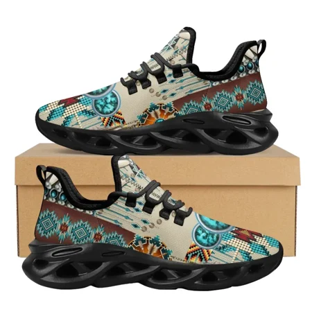 

African Tribal Pattern Ladies Mesh Swing Sneakers Comfort Lace up Platform Shoes Lightweight Sport Shoes for Women