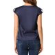 thumbnail image 3 of INSPIRAR CHIC Blusa de manga corta de seda para mujer, cuello redondo, plisada, casual y elegante, talla S, azul oscuro, 3 of 6