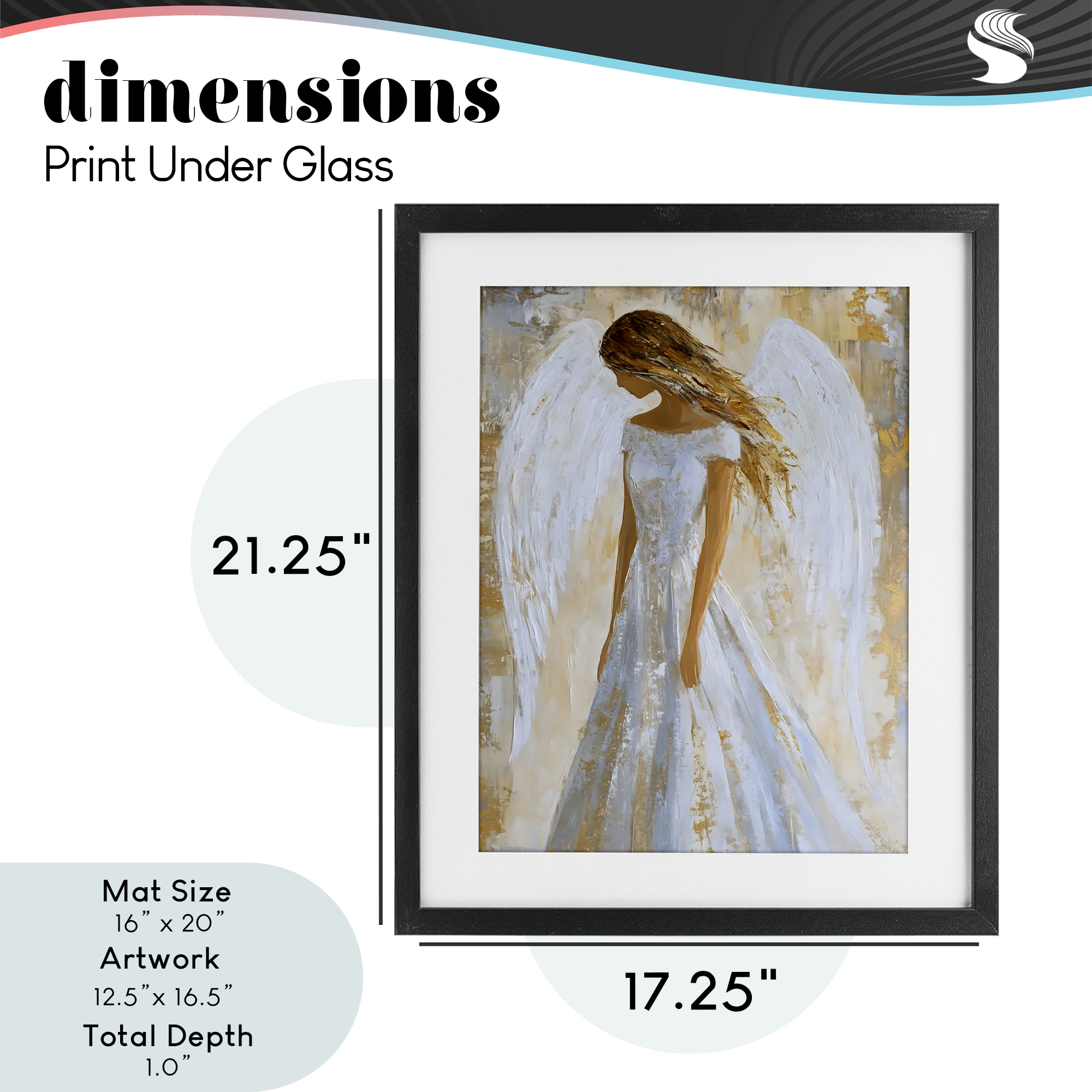 Holy Angel In White Black Framed Print Under Glass, design by Franklyn Gregory