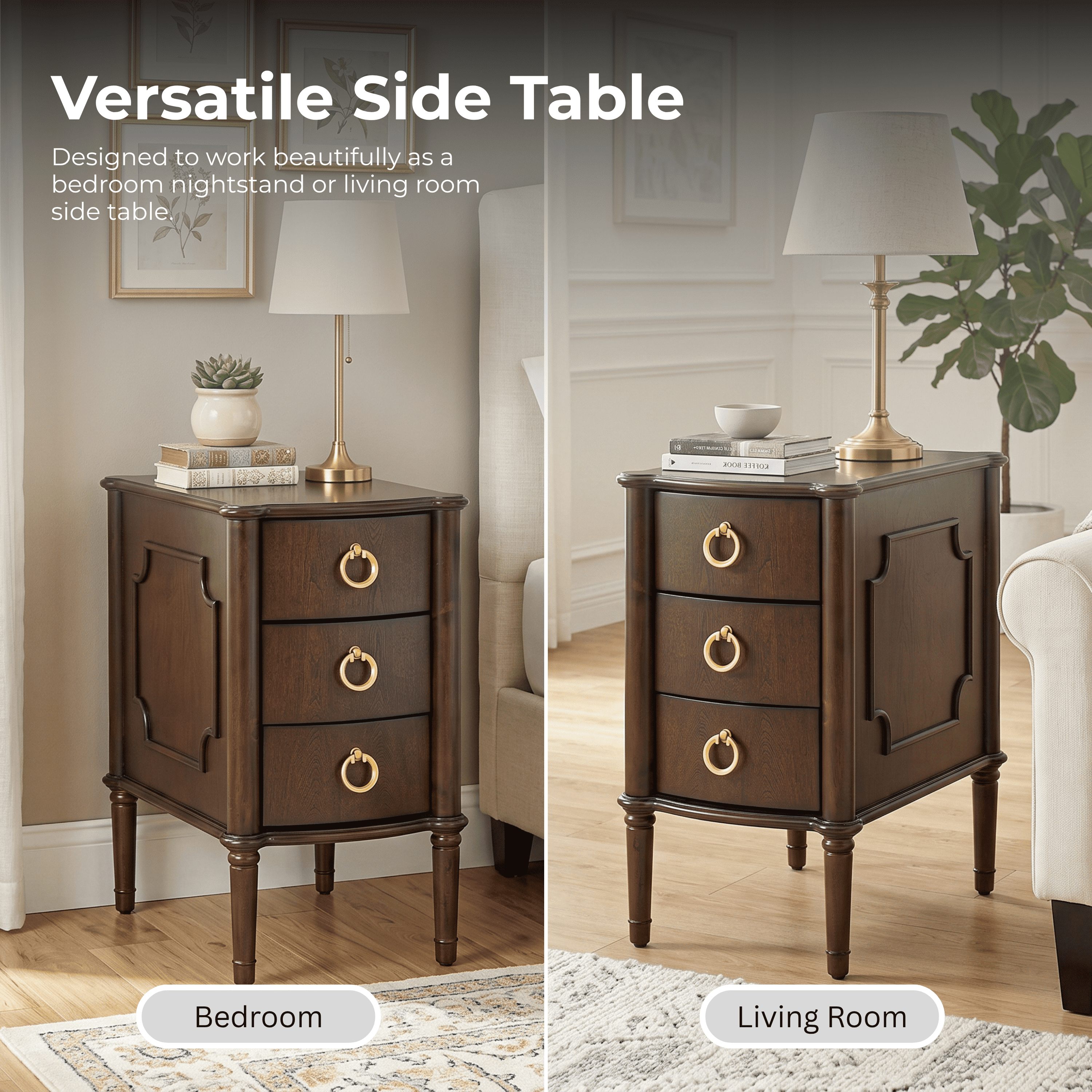 Furniture of America Ivera Modern Wood 3-Drawer Nightstand with Tapered Legs, Cherry