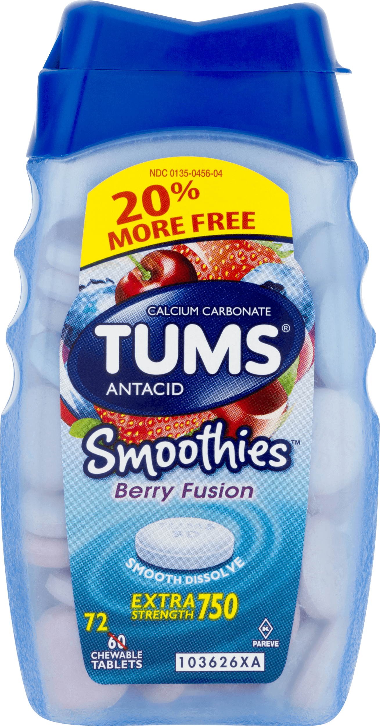 TUMS Antacid Smoothies Peppermint Chewable Tablets, 72 Count