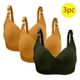 thumbnail image 2 of 3PC Womens Bras Plus Size Push Up Breathable Full Coverage No Underwire Gathering Support Everyday Bras Army Green 44/100, 2 of 2