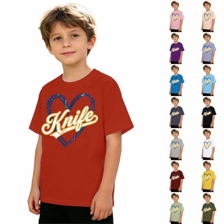 Boys Graphic Tees Letter Print Crew Neck Short Sleeve Tops for Everyday Wear Boys Tops Tees Shirts Light Blue 4 Years-5 Years