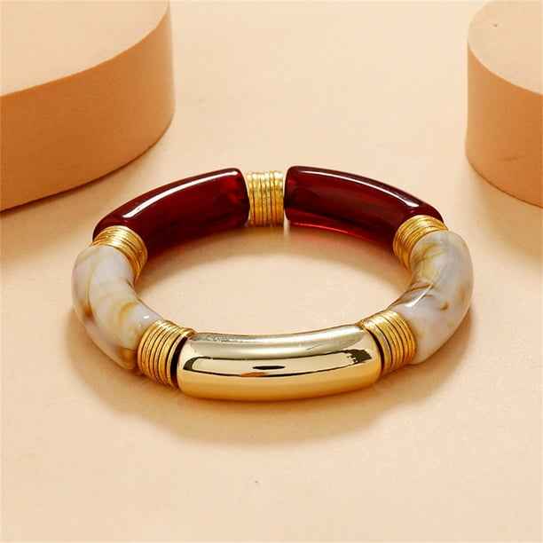 Lollanda Bamboo Tube Bangles Bracelet Chunky Curved Stacking Clear Acrylic  Colorful Beads Stretchable Friendship Gold Bracelets Gift For Women -  Walmart.com