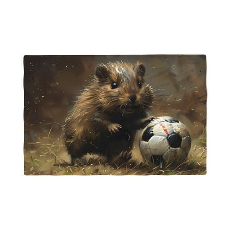 

Placemats Set of 4 Football Loving Hamster Place mats for Dining Table Indoor/Outdoor Cute Heat Resistant Washable Table Mats(18 x 12 )