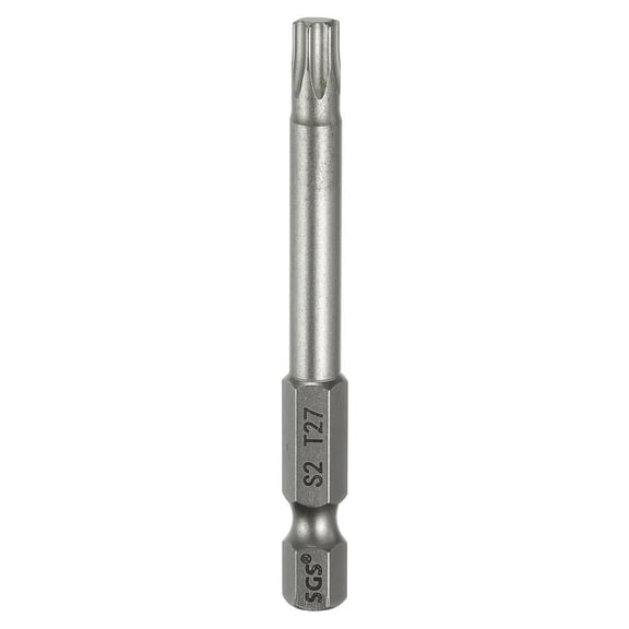 Uxcell T27 Torx Head Screwdriver Bit 1/4" Hex Shank 2.6" (65mm) Long Magnetic No Hole Tip 6 Point Star Screw Driver