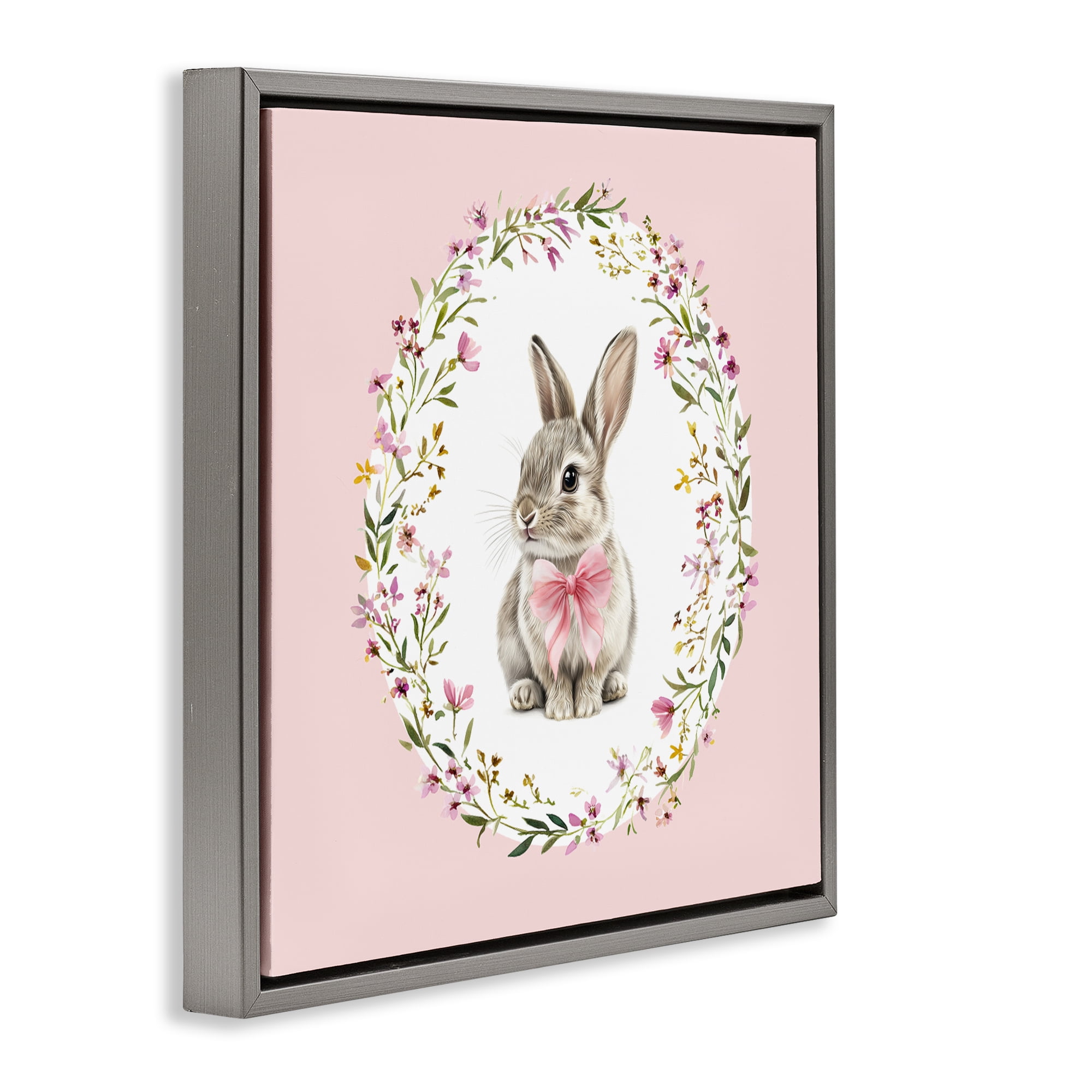 Stupell Industries Blush Pink Bunny Gray Framed Floater Canvas Wall Art, design by Christine Simpson Art