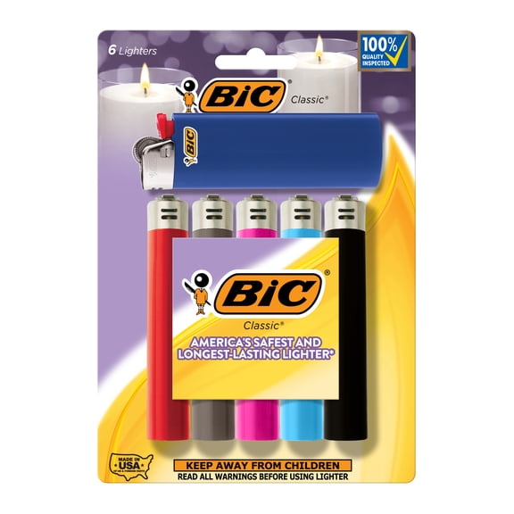 BIC Maxi Pocket Lighters, Assorted Colors, Pack of 6, Colors May Vary