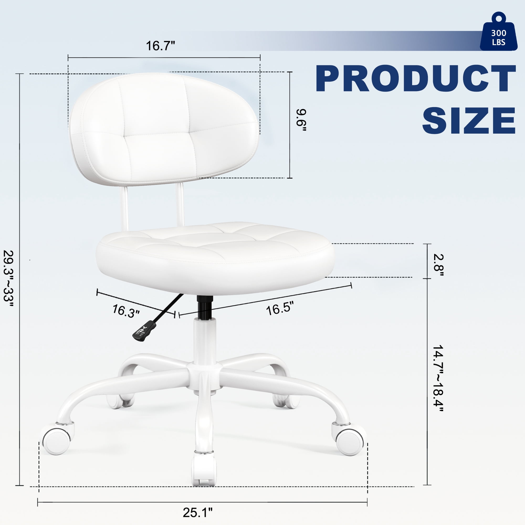 Misolant Vanity Chair with back, Small Armless Cute office Chair with wheels and Lumbar support, Comfy PU Leather Desk Computer Chairs with Adjustable Height, 360°Swivel for Home Bedroom Office