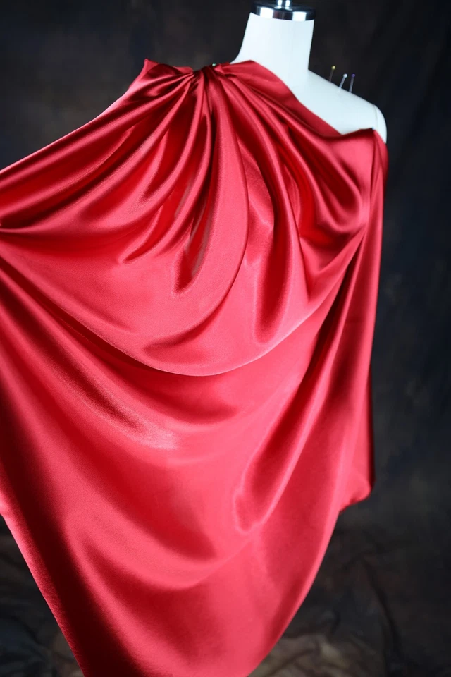BUTTERFLY- Red Satin Charmeuse Fabric By The Yard 392