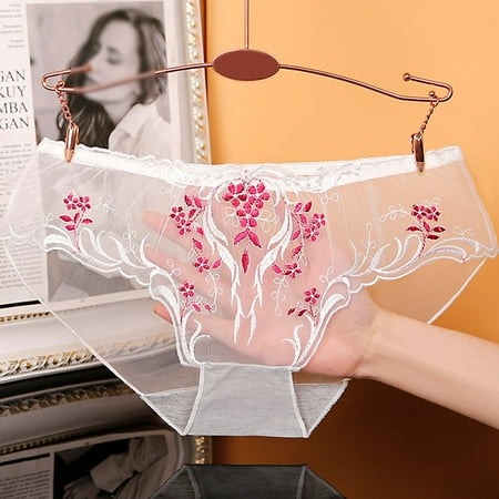 

ALSLIAO Panties Women Briefs Seamless Sexy Transparent Underpants Underwear Comfortable Rose Red L