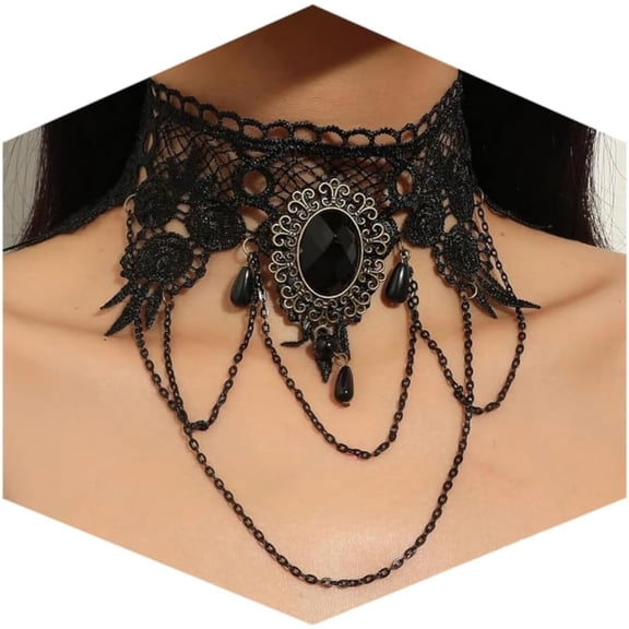 Gothic Black Necklace for Women, Adjustable Victorian Velvet Lace Collar, Halloween Party Cosplay Jewelry Gift