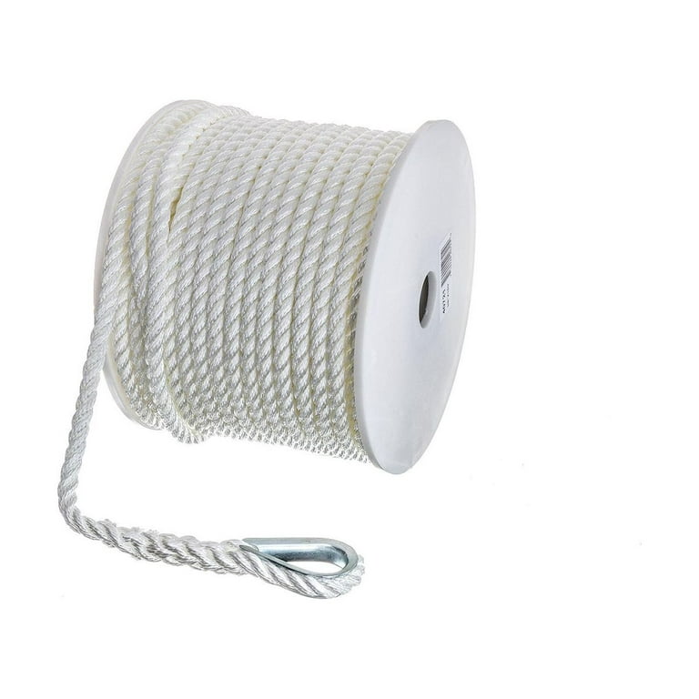 Seachoice Anchor Line Rope, 3-Strand Twisted, White, Nylon, 3/8 In