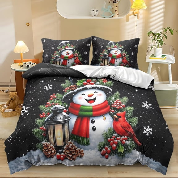 Yspwyqan Christmas Snowman 3 Piece Bedding Set Twin XL, Soft Winter Holiday Bed Comforter with 1 Comforter 2 Pillow Shams for Bedroom Guest Room Xmas Decor