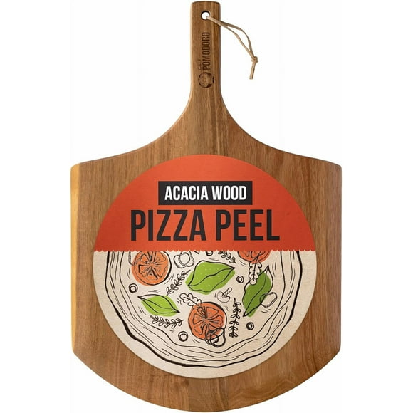 Chef Pomodoro Acacia Pizza Peel 14-inch Wooden Pizza Peel 14 x 14 Smooth Acacia Pizza Peel