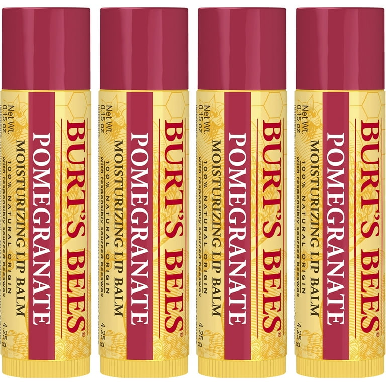 Burt's Bees 100% Natural Moisturizing Lip Balm, Pomegranate with Beeswax  and Fruit Extracts, 4 Tubes 