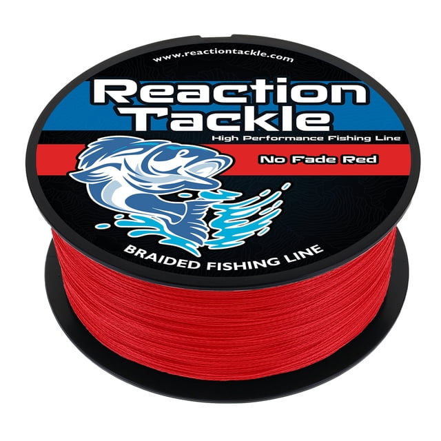 Reaction Tackle Ligne de Pêche Tressée – Ne Se Décolore Jamais, Tressage PE Ultra Résistant, Résistant à l'Usure, Zéro Étirement pour Eau Douce et Salée - Rouge Sans Décoloration - 65LB / 1500yd