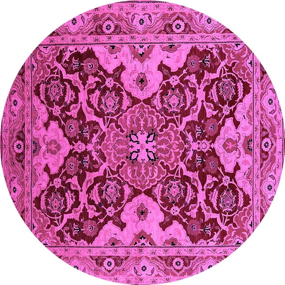Ahgly Company Indoor Round Oriental Pink Industrial Area Rugs, 4' Round