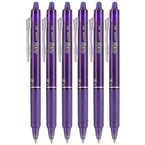 Pilot FriXion Clicker 0.7mm, Erasable Gel Pens, Fine Point, Purple Ink, Pack Of 6