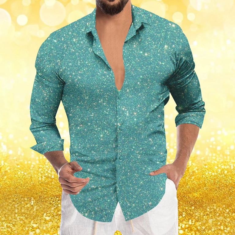 XDZJLR Mens Dress Shirt Sparkly Shiny Printed Lapel Button Up Long Sleeve  Shirt Fashion Bright Design Comfortable Festive Celebrations For Disco  Party Nightclub Prom Xxl - Walmart.com