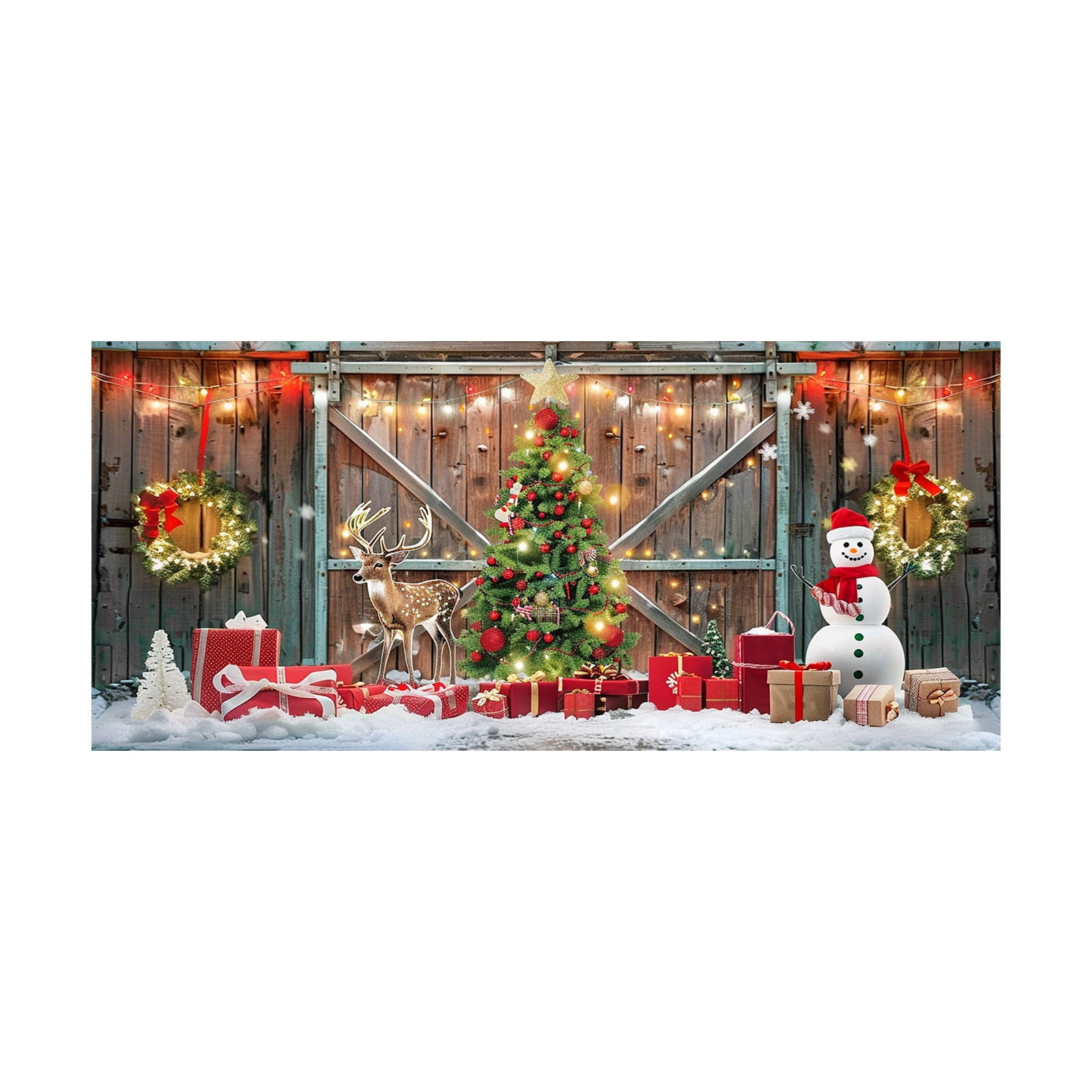 Bannière De Noël Pour Porte De Garage - Housse Décorative 8x7 Pieds Motif Bonhomme De Neige | Décoration Extérieure Réutilisable