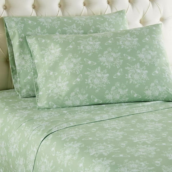 Micro Flannel® Printed Color Sheet Set, Cal King, Toile Celadon