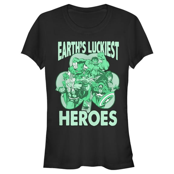 Junior's Marvel Avengers St. Patrick's Day Earths Luckiest Heroes  Graphic Tee Black Large